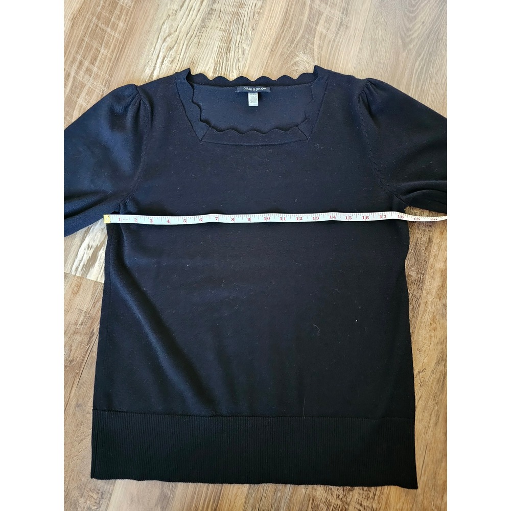 Cable & Gauge Womens Black Scalloped Square Neck Short Sleeve Knit Sweater Sz M - Picture 4 of 7